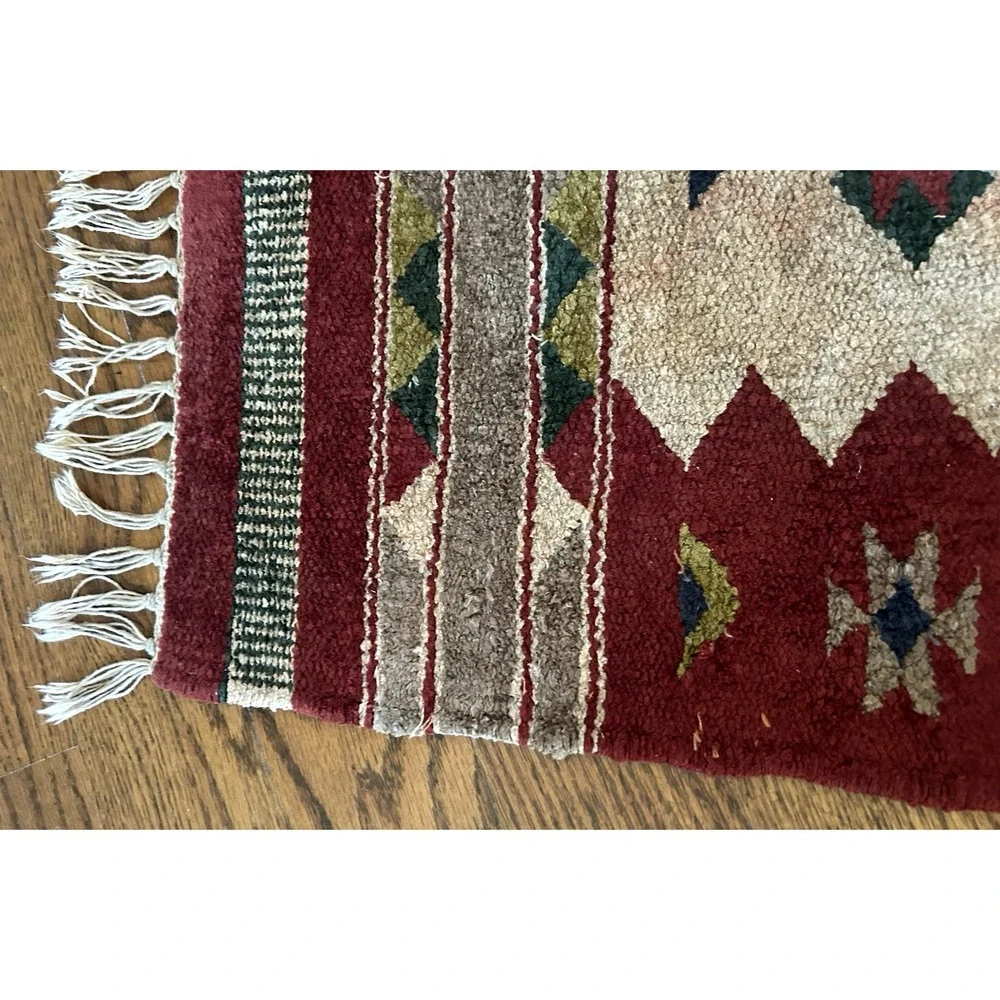 Vintage Soft Hand-Woven Geometric Tribal Pattern Rug 21x36 inches